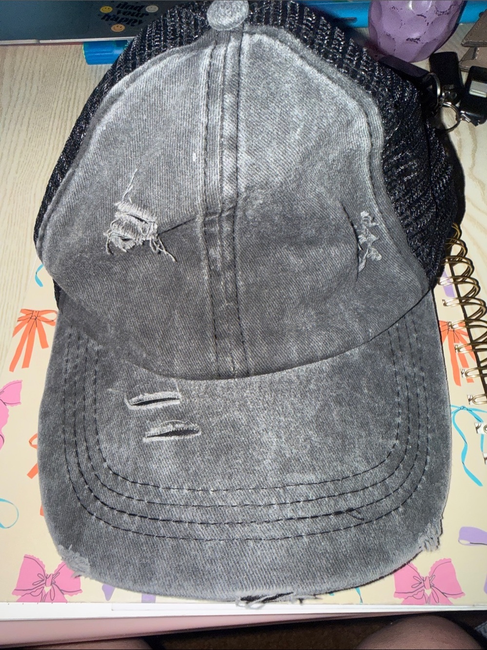 Distressed Gray Mesh-Back Hat